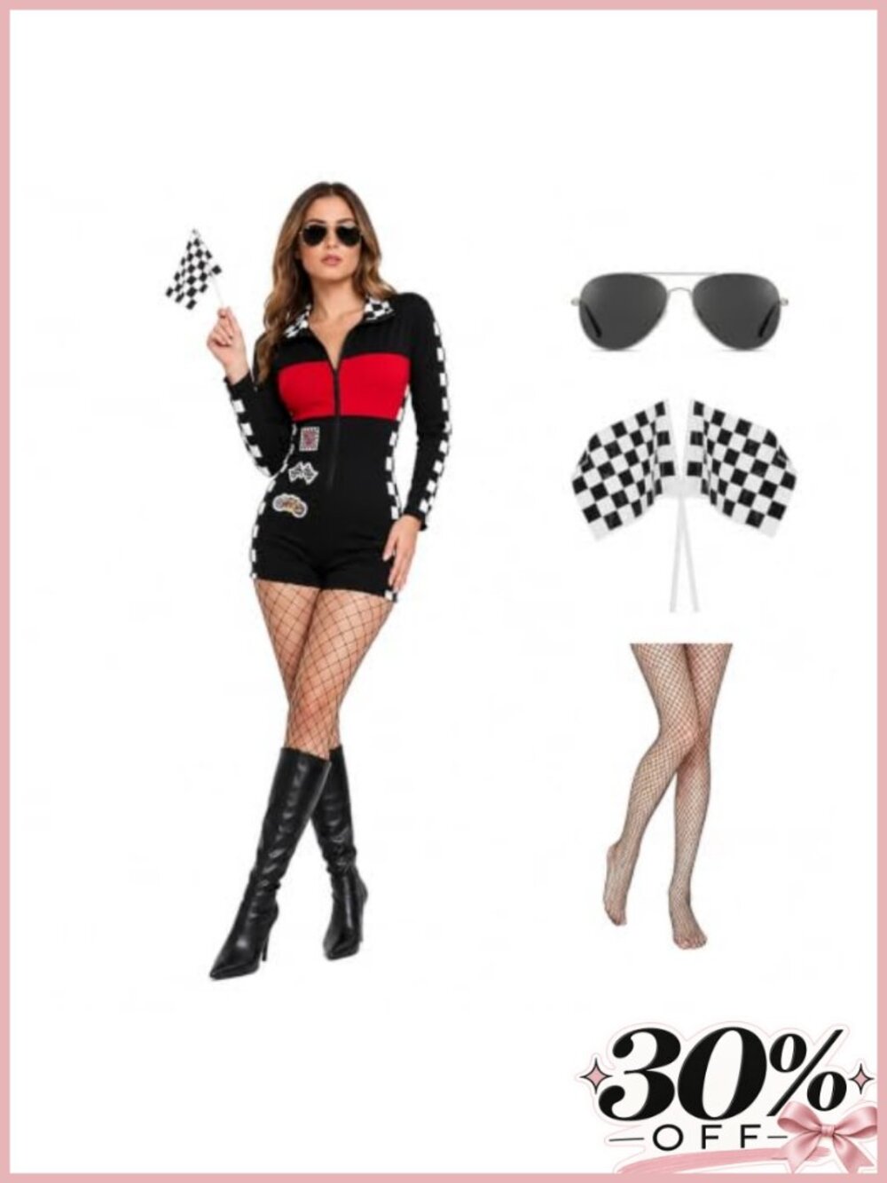 Women's Race Car Driver Halloween Costume Jumpsuit Set